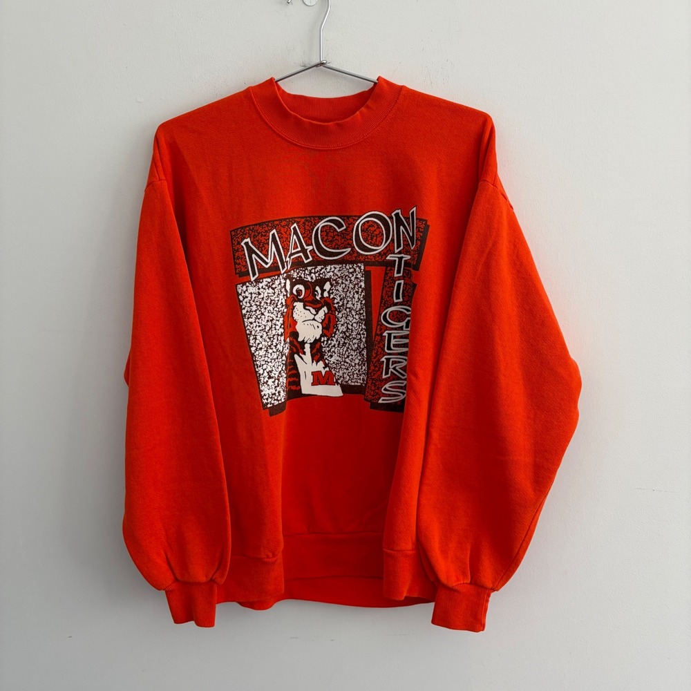 Vintage Jerzees Macon Tigers Orange Sweatshirt Mens Large Made in USA